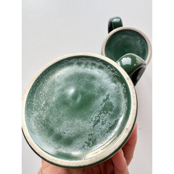 Lot of 2 Vintage STARBUCKS Dark Green Ceramic Gold Logo Trim Coffee Mugs - Picture 8 of 9